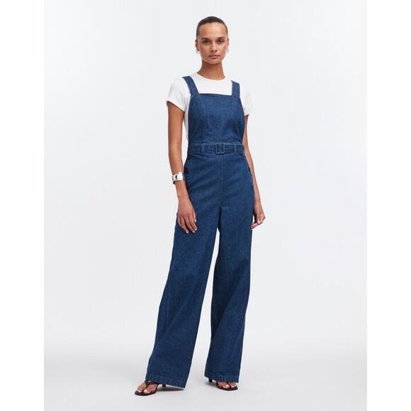 NWT Madewell Denim Cross-Back Jumpsuit in Cason Wash Size 8 - Picture 1 of 9